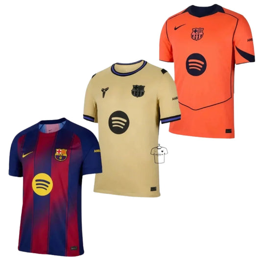 Kit 3 Fan Jerseys Barcelona Home,Away e Third 2025/26